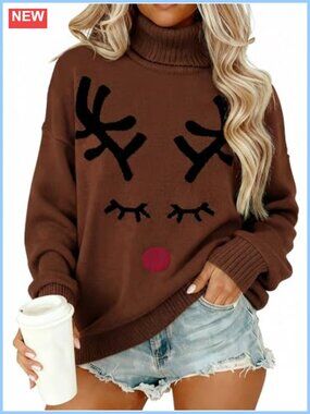 Ugly Christmas Turtleneck Long Sleeve Pullover Sweater